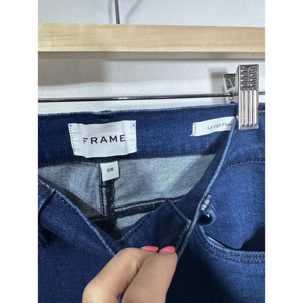 FRAME Le High Flare Jeans Umma Dark Wash High Rise Denim LHF738 Size 26 - Picture 7 of 8